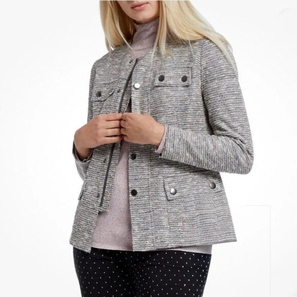 NIC+ZOE Beige/Silver/Gray  "The Ritz" Metallic Tweed Jacket Sz XS MSRP$188 - Picture 1 of 8